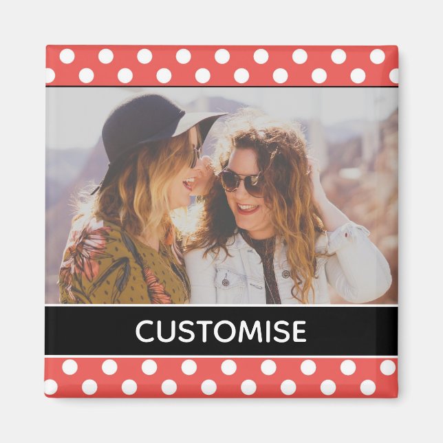 Cute Red Polka Dot Custom Photo Personalised Magnet (Front)