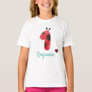 Cute red Polka dot Ladybug 1st Birthday party name T-Shirt
