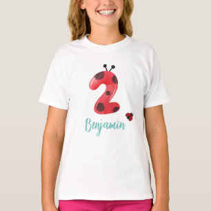 Cute red Polka dot Ladybug 2nd Birthday party name T-Shirt