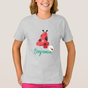 Cute red Polka dot Ladybug 4th Birthday party name T-Shirt
