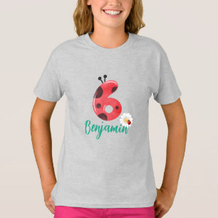 Cute red Polka dot Ladybug 6th Birthday party name T-Shirt