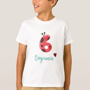 Cute red Polka dot Ladybug 6th Birthday party name T-Shirt
