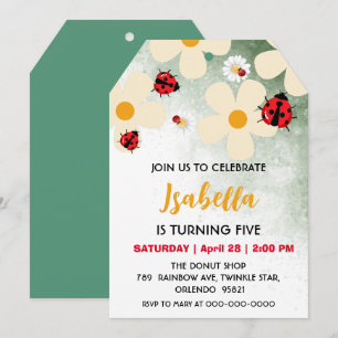 Cute red Polka dot Ladybug Daisy Flower Birthday Thank You Card