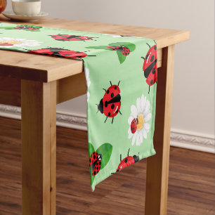 Cute red polka dot Ladybug Daisy flower summer Short Table Runner