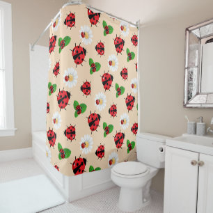 Cute red polka dot Ladybug Daisy flower summer Shower Curtain