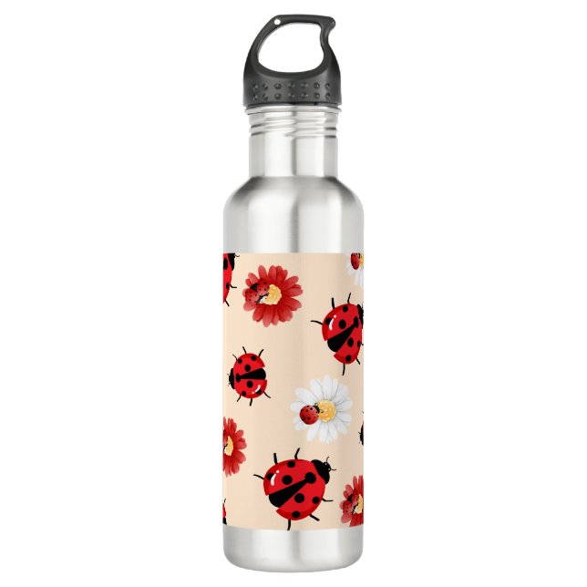 Cute red polka dot Ladybug flower summer Girly 710 Ml Water Bottle (Front)