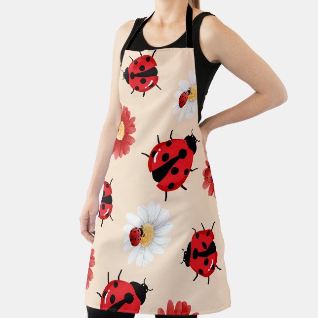 Cute red polka dot Ladybug flower summer Girly Apron (Insitu)