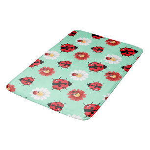 Cute red polka dot Ladybug flower summer Girly Bath Mat