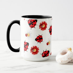 Cute red polka dot Ladybug flower summer Girly Mug