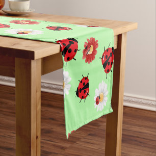Cute red polka dot Ladybug flower summer Girly Short Table Runner