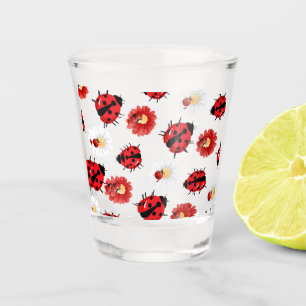 Cute red polka dot Ladybug flower summer Girly Shot Glass