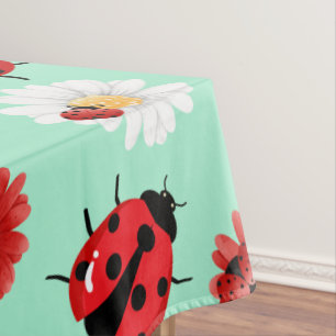 Cute red polka dot Ladybug flower summer Girly Tablecloth