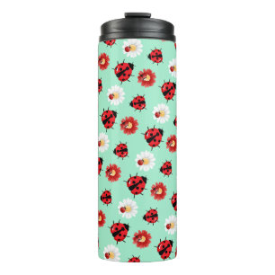 Cute red polka dot Ladybug flower summer Girly Thermal Tumbler