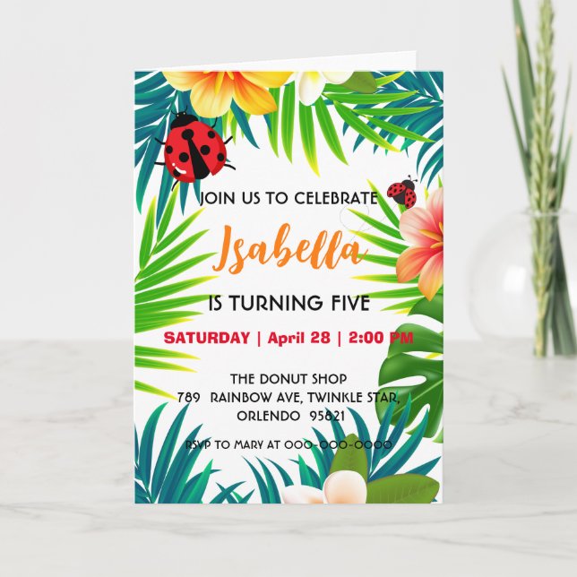 Cute red Polka dot Ladybug summer jungle Birthday  Invitation (Front)