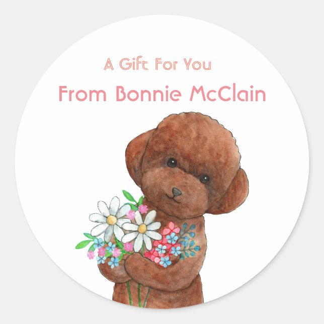 Cute red poodle Puppy Dog Custom Party Favor Gift Classic Round Sticker (Front)