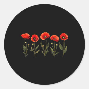 Cute Red Poppy Flower Memorial Day 2025 Usa Vetera Classic Round Sticker