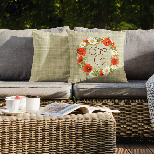 Cute Red Poppy White Yellow Daisy Flowers Wreath Cushion (Creator Uploaded)