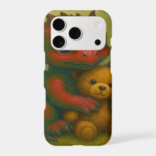 Cute Red Puppy-Eyed Baby Dragon with Teddy Bear