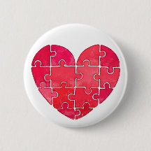 Cute red puzzle heart watercolor