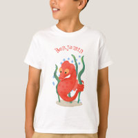 Cute red pygmy seahorse cartoon illustration