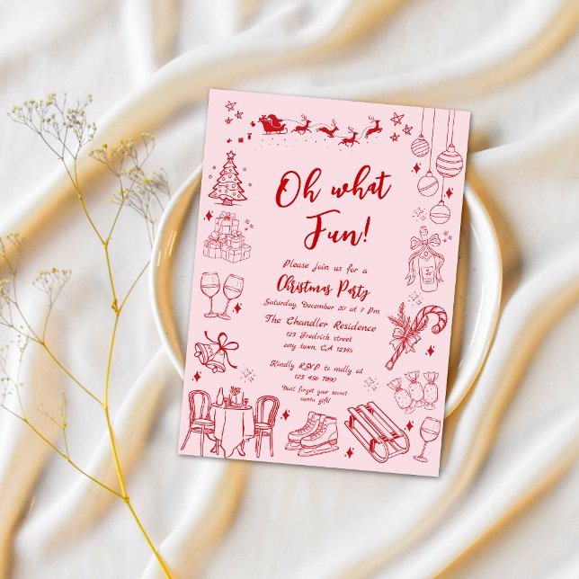 Cute red quirky christmas  party doodle  invitation (Creator Uploaded)