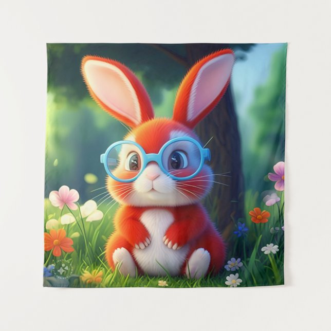 Cute Red Rabbit Sitting Under The Tree-75767 Tapestry (Front)