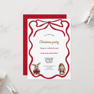 cute red rabbits christmas party invitation