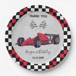 Cute Red Race Car Birthday Paper Plate