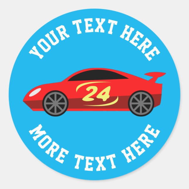 Cute red racecar kid's auto racing design custom classic round sticker (Front)