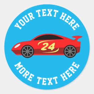Cute red racecar kid's auto racing design custom classic round sticker