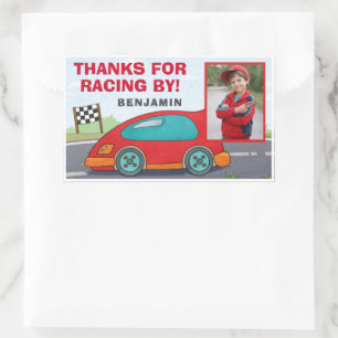 Cute Red Racing Car Birthday Photo  Rectangular Sticker