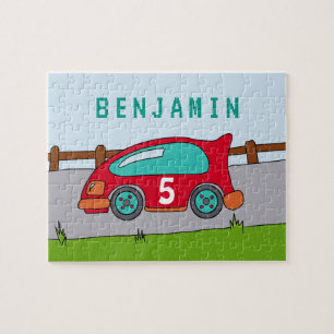 Cute Red Racing Car Children Puzzle with Name