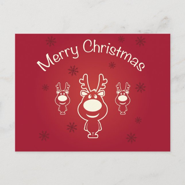 Cute Red Reindeer and Snowflakes Merry Christmas Holiday Postcard (Front)