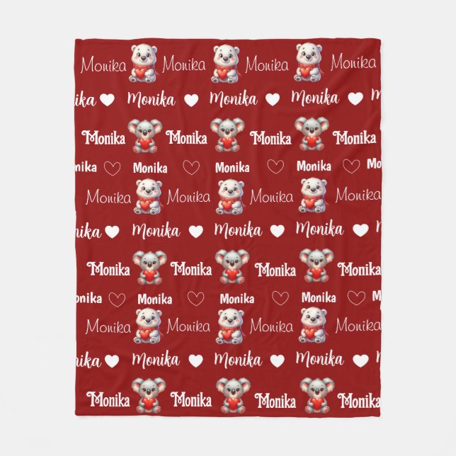 Cute Red Repeating Name personalised girly  Fleece Blanket (Front)