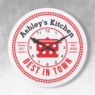 Cute Red Retro Cook Pot Kitchen Clock