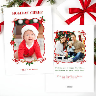 Cute Red Ribbons and Bows 1 Photo Holiday Card