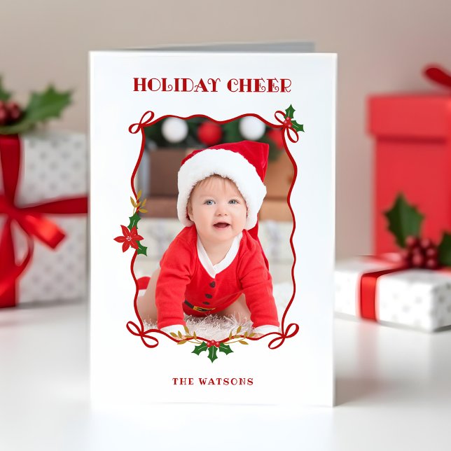 Cute Red Ribbons and Bows 1 Photo Holiday Card (Creator Uploaded)