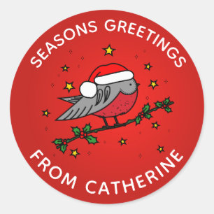 Cute Red Robin Bird Christmas Classic Round Sticker