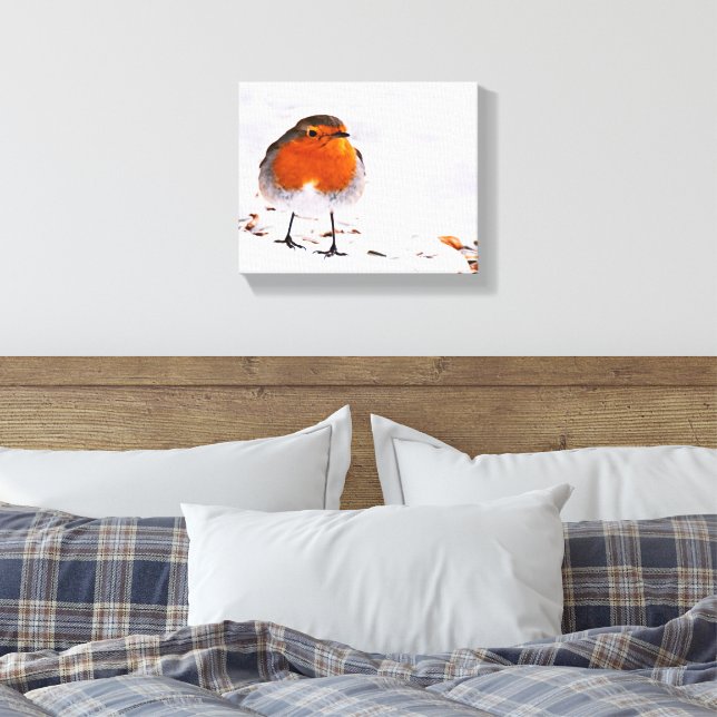 Cute red robin bird snow winter animal wildlife canvas print (Insitu(Bedroom))