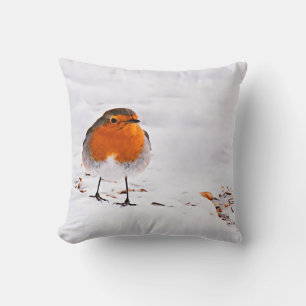 Cute red robin bird snow winter animal wildlife cushion