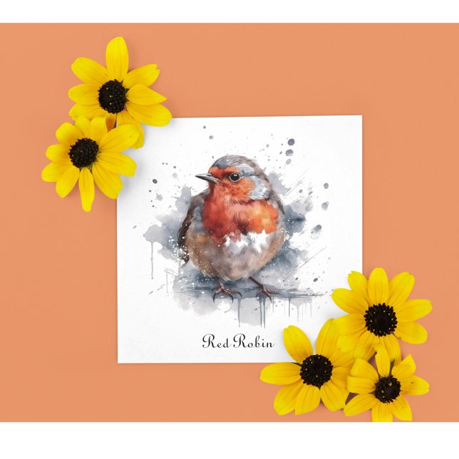 Cute Red Robin in watercolor Card (Creator Uploaded)