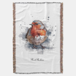 Cute Red Robin in watercolor Throw Blanket