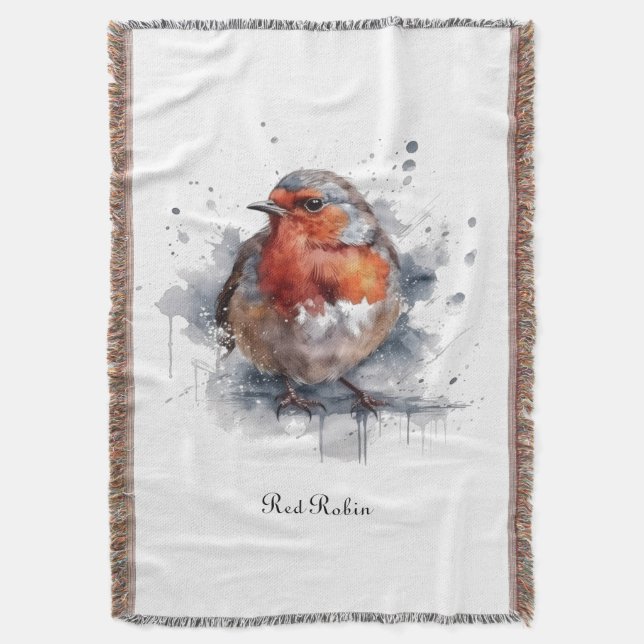 Cute Red Robin in watercolor Throw Blanket (Front Vertical)