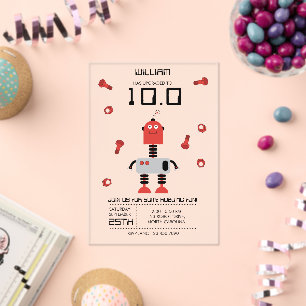 Cute Red Robot Theme Kids Robots Birthday Party Acrylic Invitations