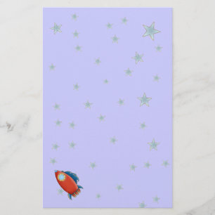 Cute Red Rocket & Stars Stationery