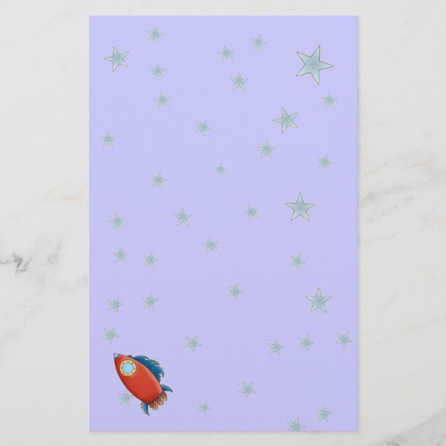 Cute Red Rocket & Stars Stationery (Front)