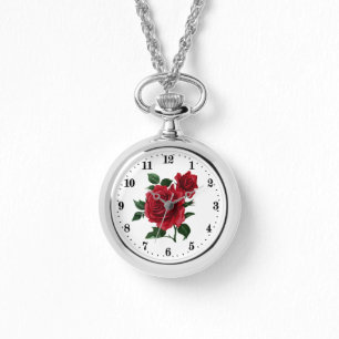Cute red rose flower lovers watch