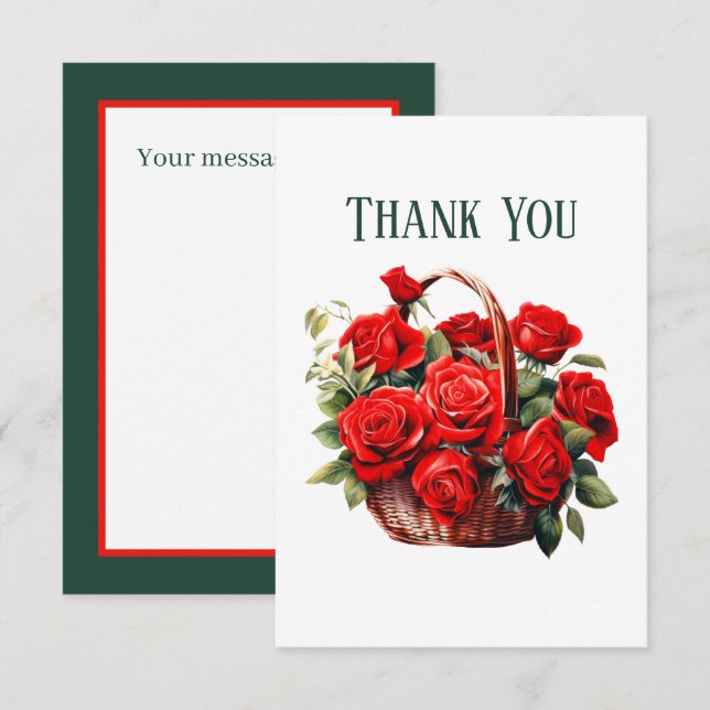 Cute red roses add message  thank you card (Front/Back)