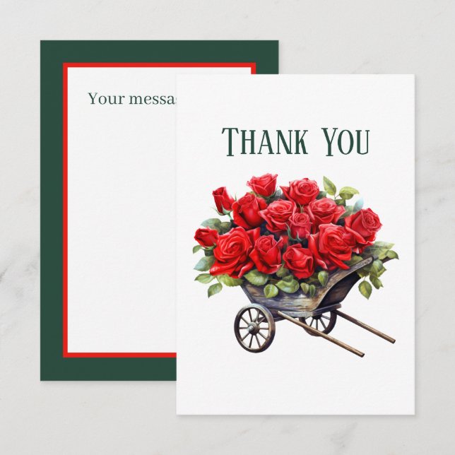 Cute red roses add message  thank you card (Front/Back)