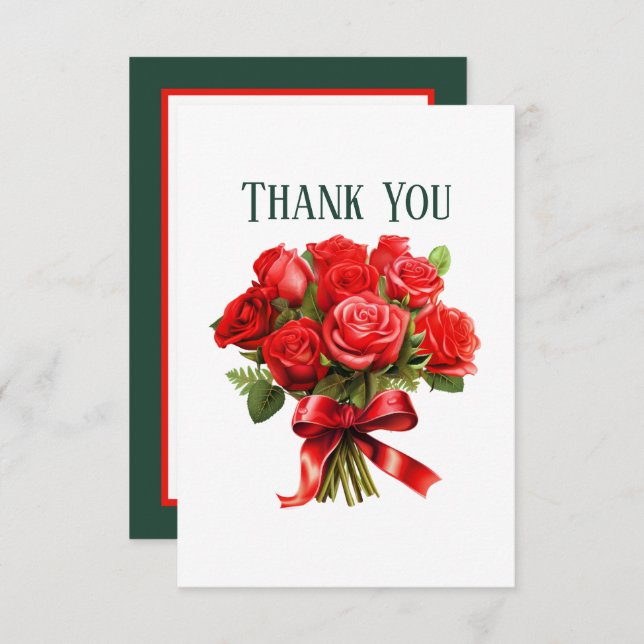 Cute red roses add message  thank you card (Front/Back)